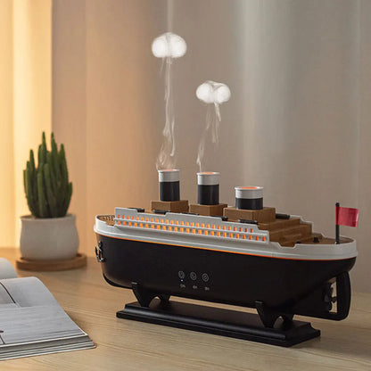 250ml Titanic Ship Model Air Humidifier Essential Oil Diffuser Jellyfish Smoke Ring Spray Aroma Diffuser Night Light for Home