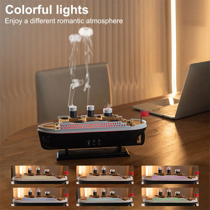 250ml Titanic Ship Model Air Humidifier Essential Oil Diffuser Jellyfish Smoke Ring Spray Aroma Diffuser Night Light for Home