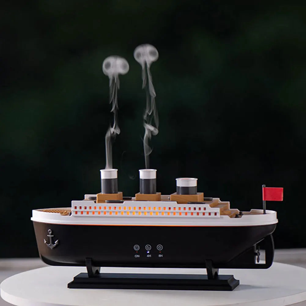 250ml Titanic Ship Model Air Humidifier Essential Oil Diffuser Jellyfish Smoke Ring Spray Aroma Diffuser Night Light for Home